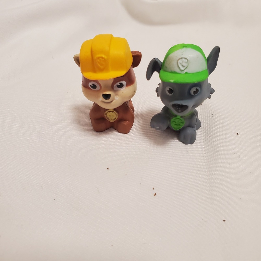 Paw Patrol Mini Figures Rubble and Rocky Cake Toppers Toy Lot 2pc
